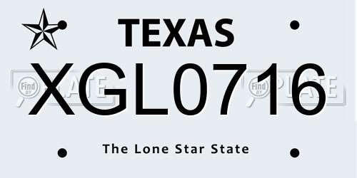 XGL0716 Texas License Plate