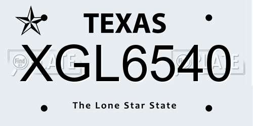 XGL6540 Texas License Plate