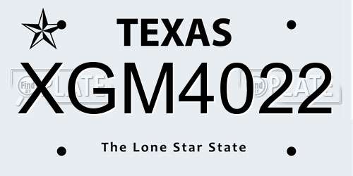 XGM4022 Texas License Plate