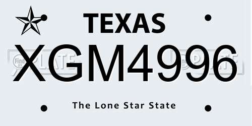 XGM4996 Texas License Plate