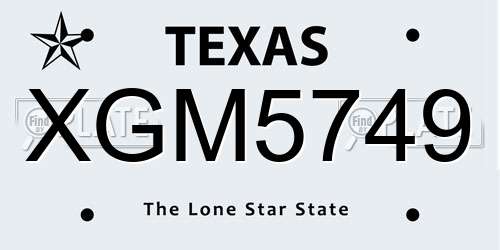 XGM5749 Texas License Plate