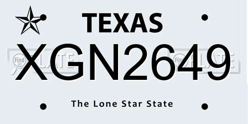 XGN2649 Texas License Plate