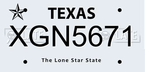 XGN5671 Texas License Plate