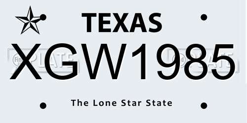 XGW1985 Texas License Plate