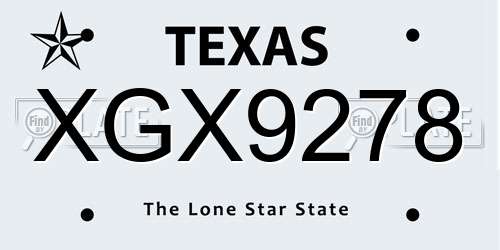XGX9278 Texas License Plate