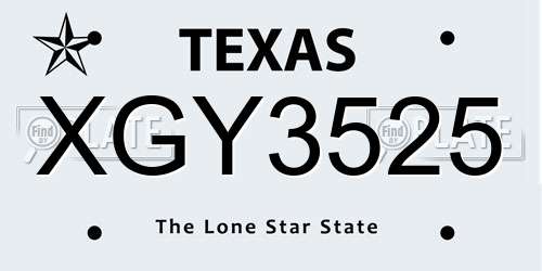 XGY3525 Texas License Plate