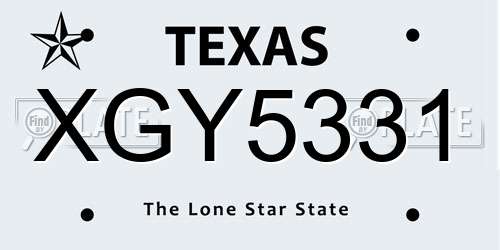 XGY5331 Texas License Plate