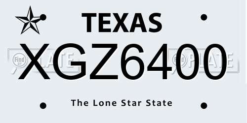 XGZ6400 Texas License Plate