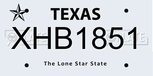 XHB1851 Texas License Plate