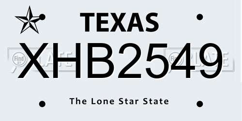 XHB2549 Texas License Plate