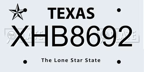 XHB8692 Texas License Plate