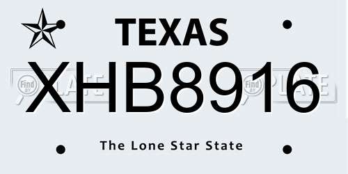 XHB8916 Texas License Plate