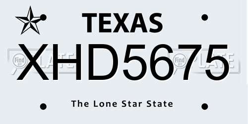XHD5675 Texas License Plate