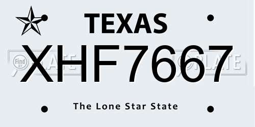 XHF7667 Texas License Plate