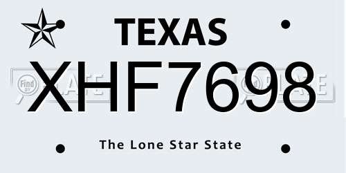 XHF7698 Texas License Plate