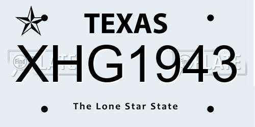 XHG1943 Texas License Plate