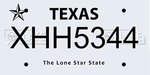 XHH5344 Texas License Plate