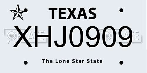 XHJ0909 Texas License Plate