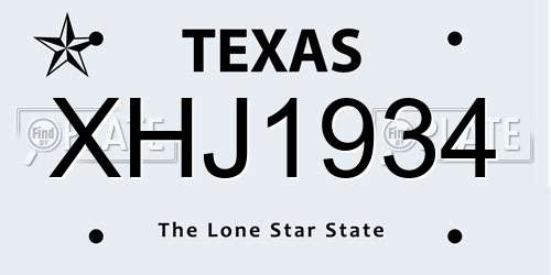 XHJ1934 Texas License Plate