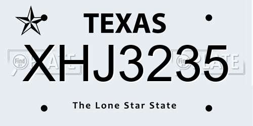 XHJ3235 Texas License Plate