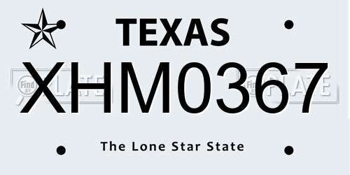 XHM0367 Texas License Plate