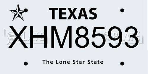XHM8593 Texas License Plate