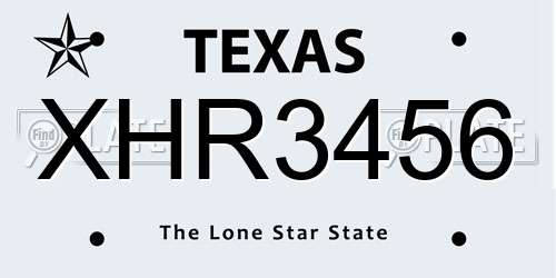XHR3456 Texas License Plate