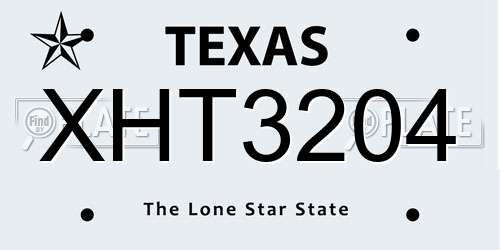 XHT3204 Texas License Plate
