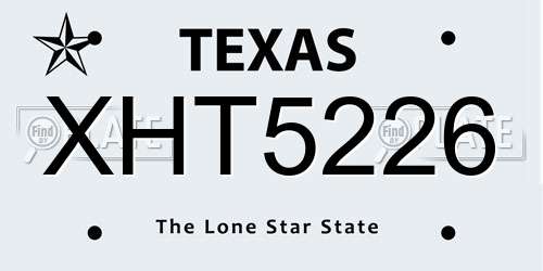 XHT5226 Texas License Plate