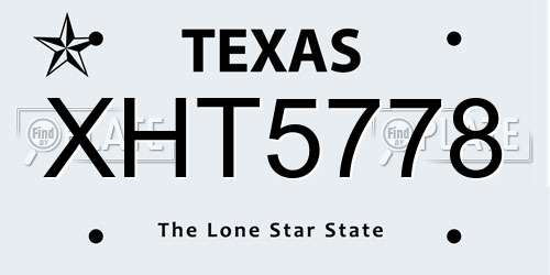 XHT5778 Texas License Plate