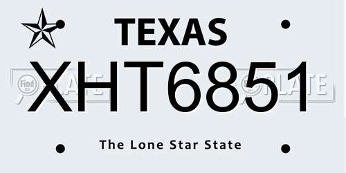 XHT6851 Texas License Plate