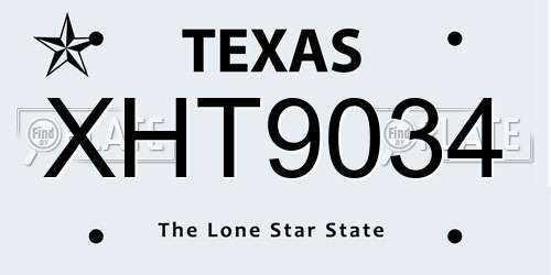 XHT9034 Texas License Plate
