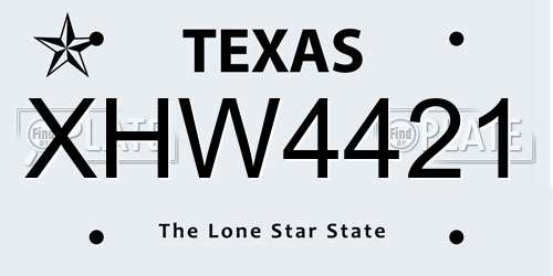 XHW4421 Texas License Plate