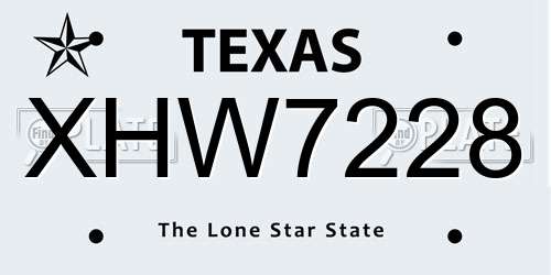 XHW7228 Texas License Plate