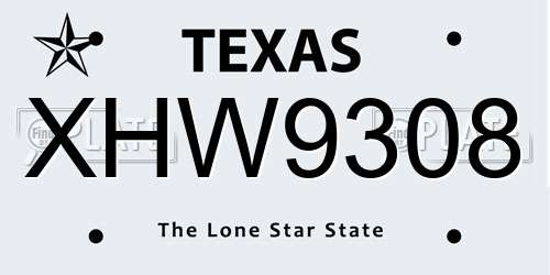 XHW9308 Texas License Plate