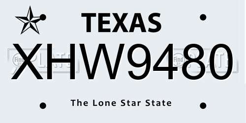 XHW9480 Texas License Plate