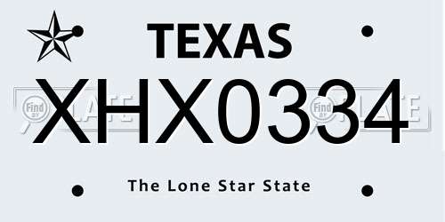 XHX0334 Texas License Plate