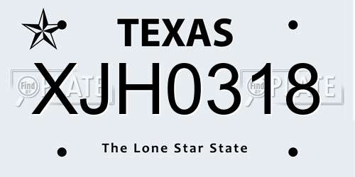 XJH0318 Texas License Plate