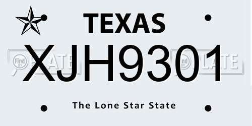 XJH9301 Texas License Plate