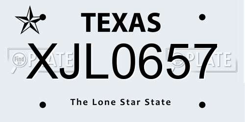XJL0657 Texas License Plate