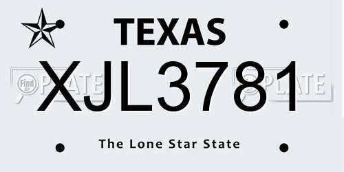 XJL3781 Texas License Plate