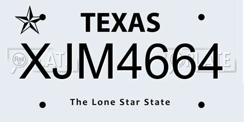 XJM4664 Texas License Plate
