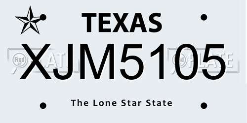 XJM5105 Texas License Plate