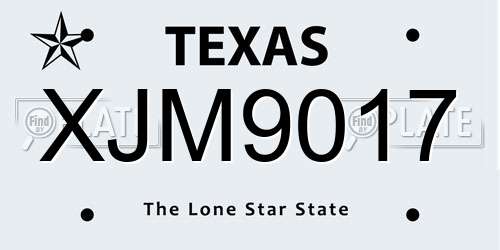 XJM9017 Texas License Plate