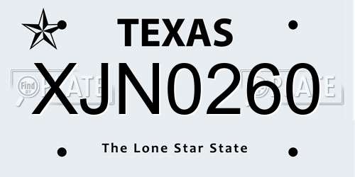 XJN0260 Texas License Plate