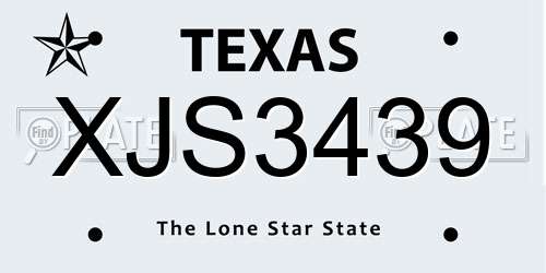 XJS3439 Texas License Plate