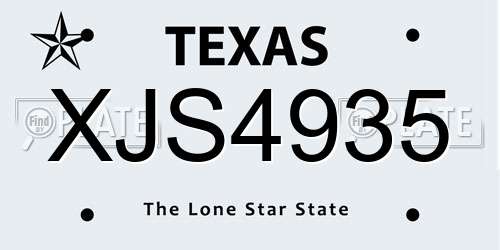 XJS4935 Texas License Plate