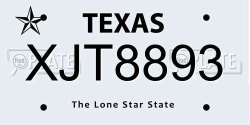 XJT8893 Texas License Plate