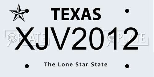 XJV2012 Texas License Plate