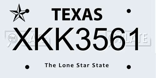 XKK3561 Texas License Plate